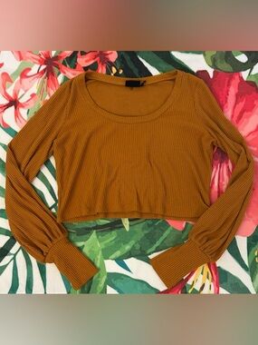 Urban Outfitters Mustard Ribbed Cropped Long-Sleeve Top